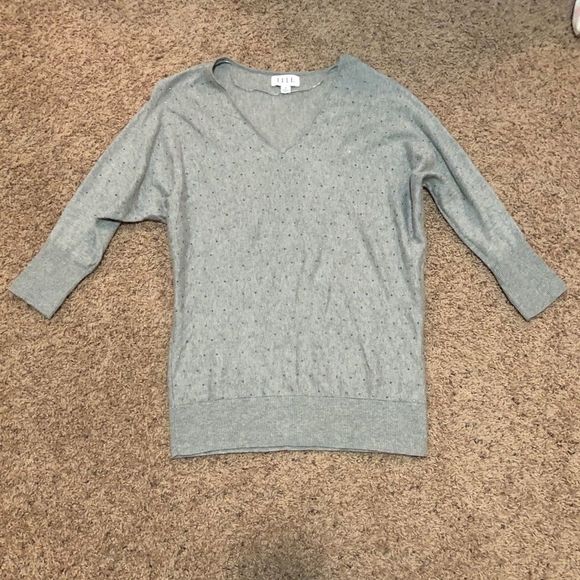 Elle Sweaters - Elle V-neck Dolman 3/4 Sleeve Sweater w/Rhinestone